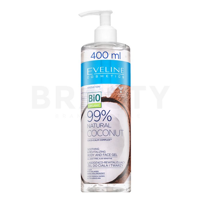 Eveline bio organic 99% natural coconut soothing   revitalising body   face gel gel de piele cu efect de hidratare 400 ml