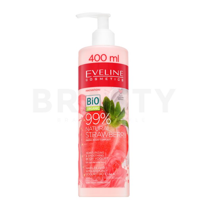 Eveline bio organic 99% natural strawberry moisturising   smoothing body yoghurt loțiune hidratantă pentru corp pentru toate tipurile de piele 400 ml