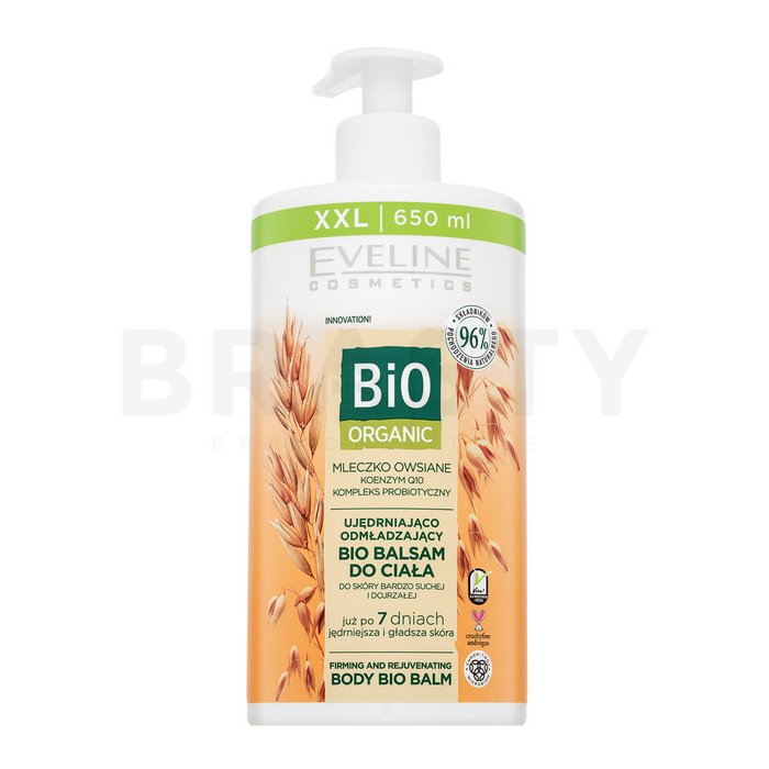 Eveline bio organic oat milk firming   rejuvenating body bio balm cremă cu efect de lifting și întărire pentru toate tipurile de piele 650 ml