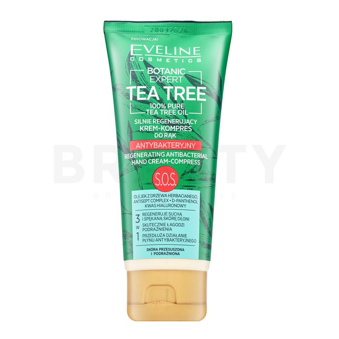 Eveline botanic expert sos tea tree regenerating antibacterial hand cream-compress cremă de mâini pentru piele uscată 100 ml