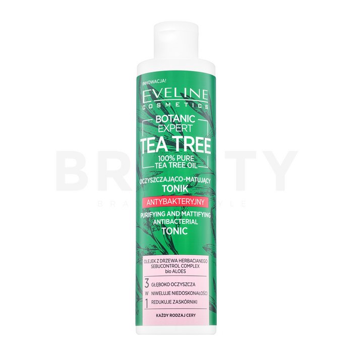 Eveline botanic expert tea tree purifying   mattifying antibacterial tonic toner de curățare cu efect matifiant 225 ml