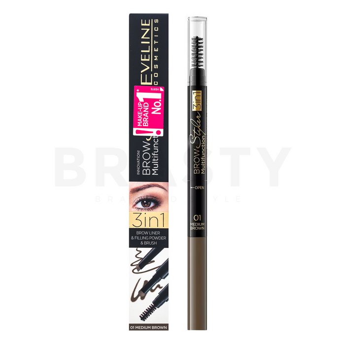 Eveline brow styler multifunction 3in1 01 medium brown set pentru aranjarea sprâncenelor