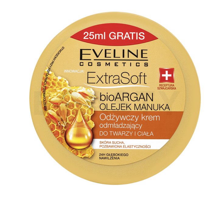 Eveline extra soft bioargan manuka oil face and body cream cremă cu efect de întinerire 175 ml