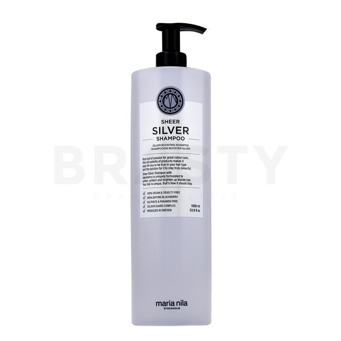 Maria Nila Sheer Silver Shampoo Sampon Hranitor Pentru Par Blond Platinat Si Grizonat 1000 Ml