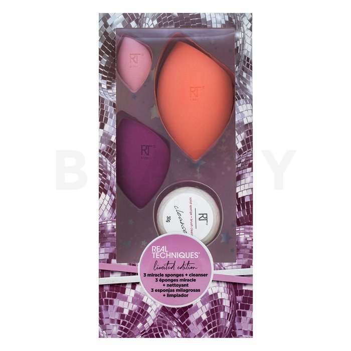 Real techniques miracle beauty blender sponge set with makeup brush cleaner burete pentru make-up