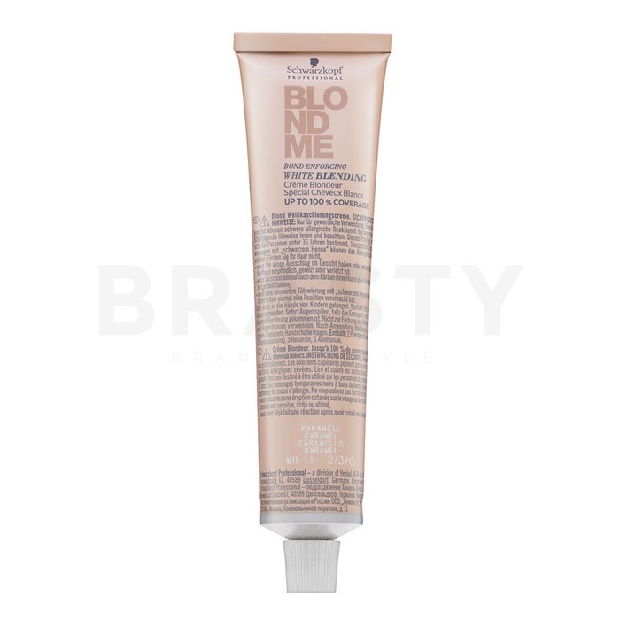 Schwarzkopf professional blondme bond enforcing white blending vopsea nuanțatoare tip cremă pentru păr blond caramel 60 ml